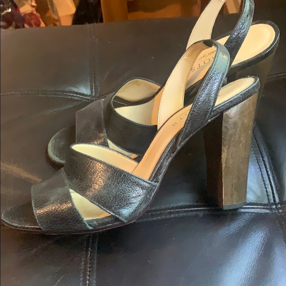 Talbots Black and Wood Strappy Heels - Size 7.5